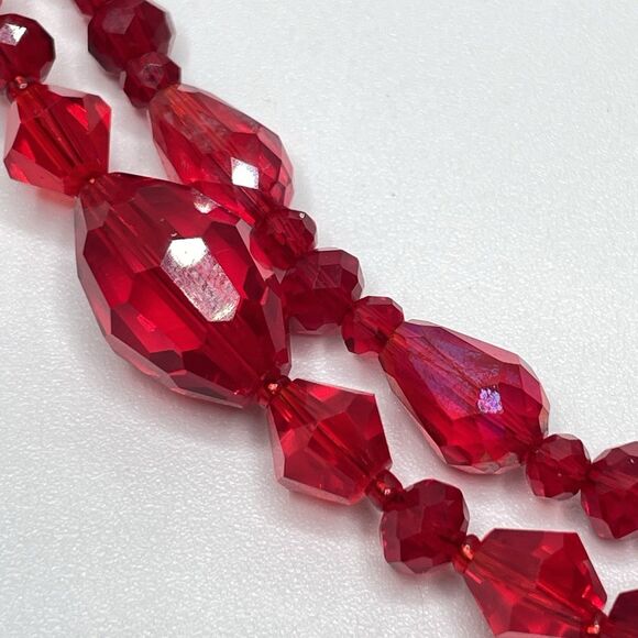 Artisan Red Glass Beaded Two Layer Necklace Statement Stunning One of a Kind - Picture 6 of 7
